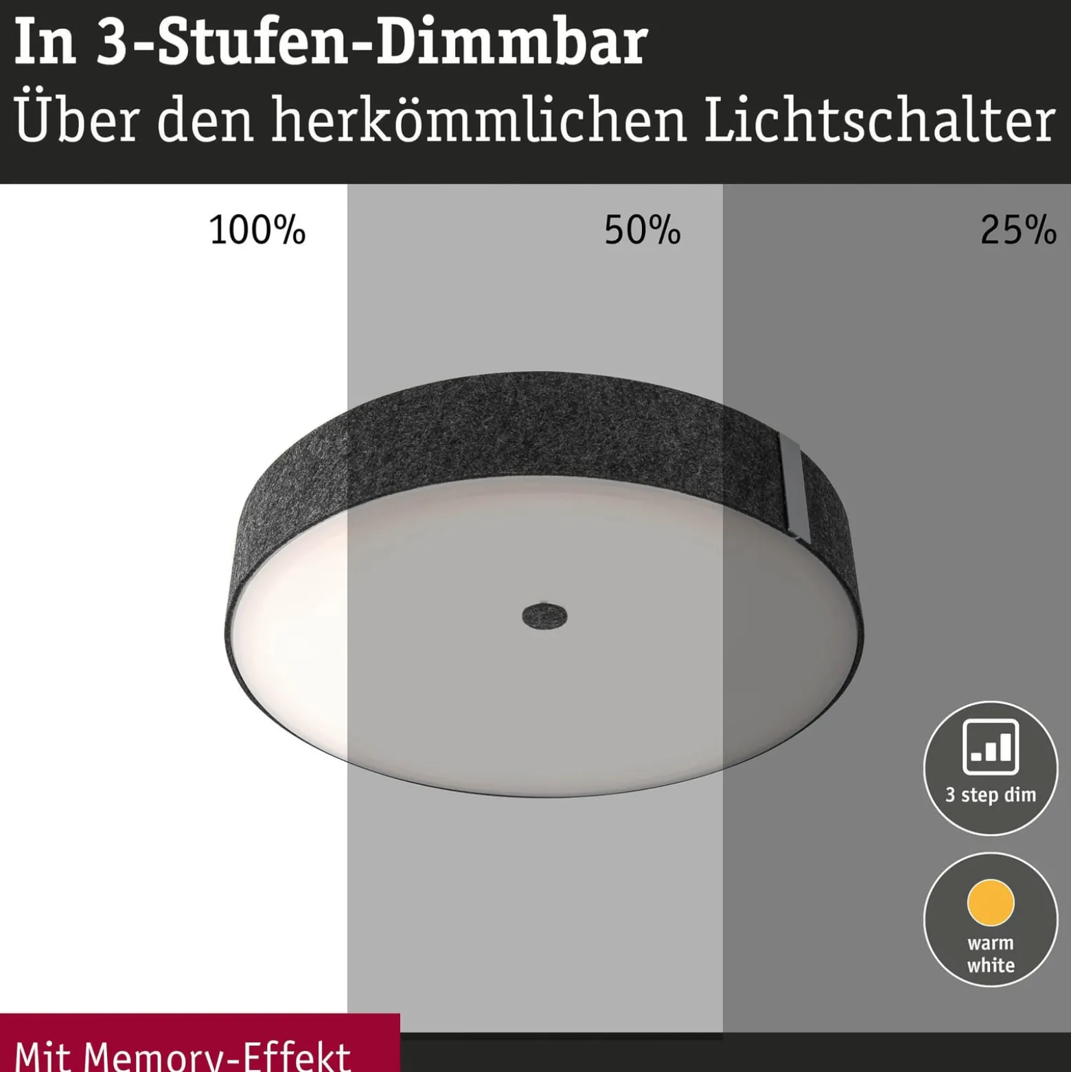 Paulmann LED-Deckenlampe Malika, anthrazit, Filz, 3-step-dim
