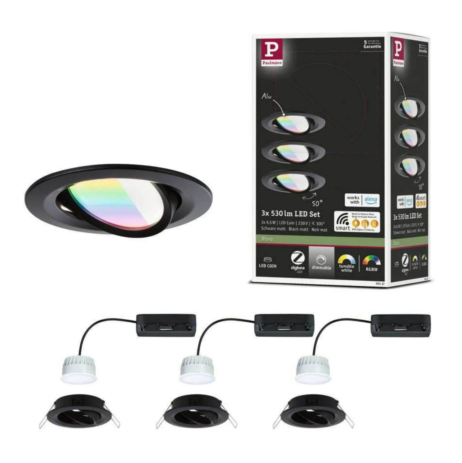 Paulmann LED-Einbau Nova Coin Smart schwarz RGBW 3er 8,4cm
