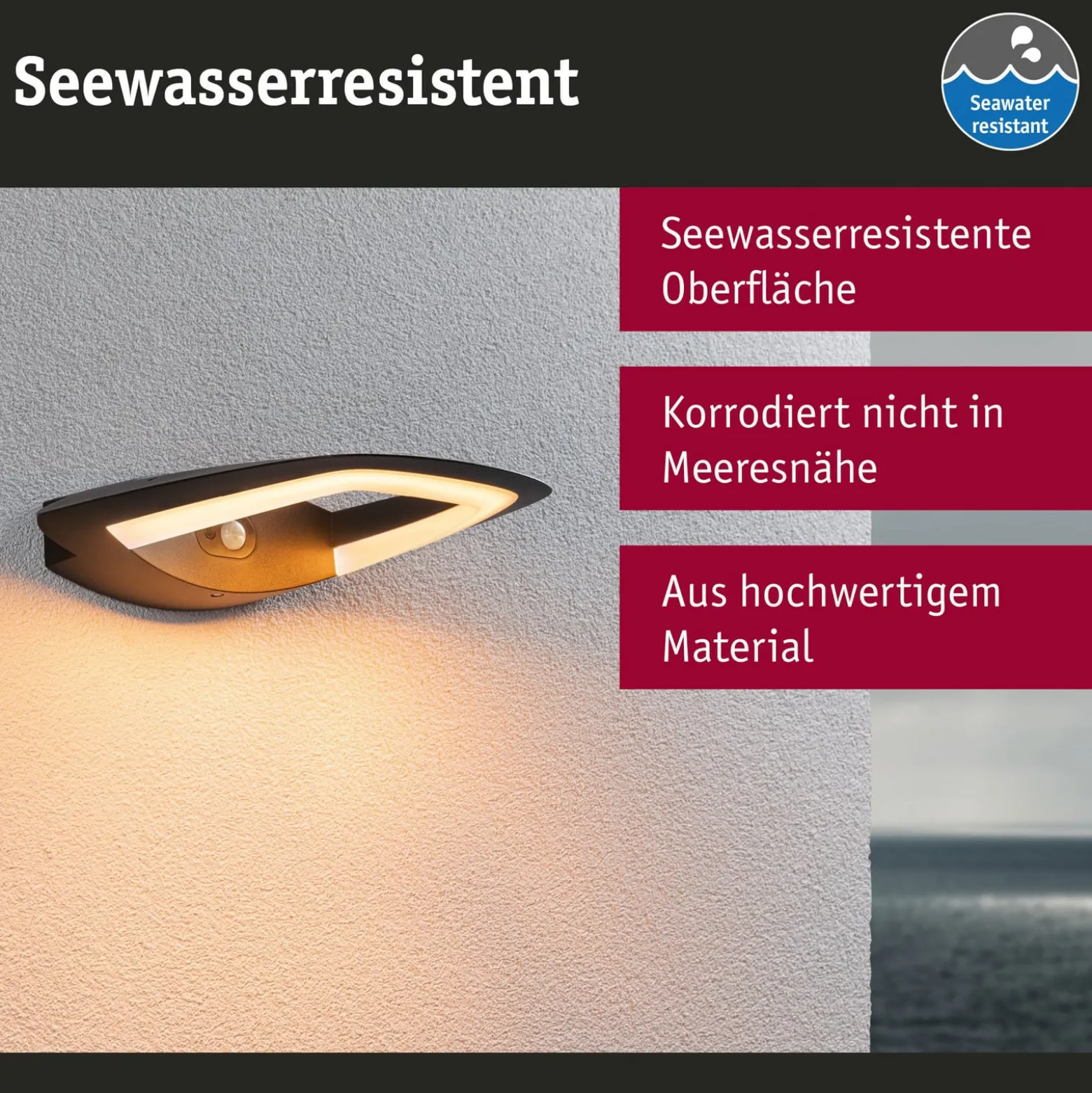 Paulmann LED-Sensor-Außenwandlampe Akena, 2.200 K, anthrazit