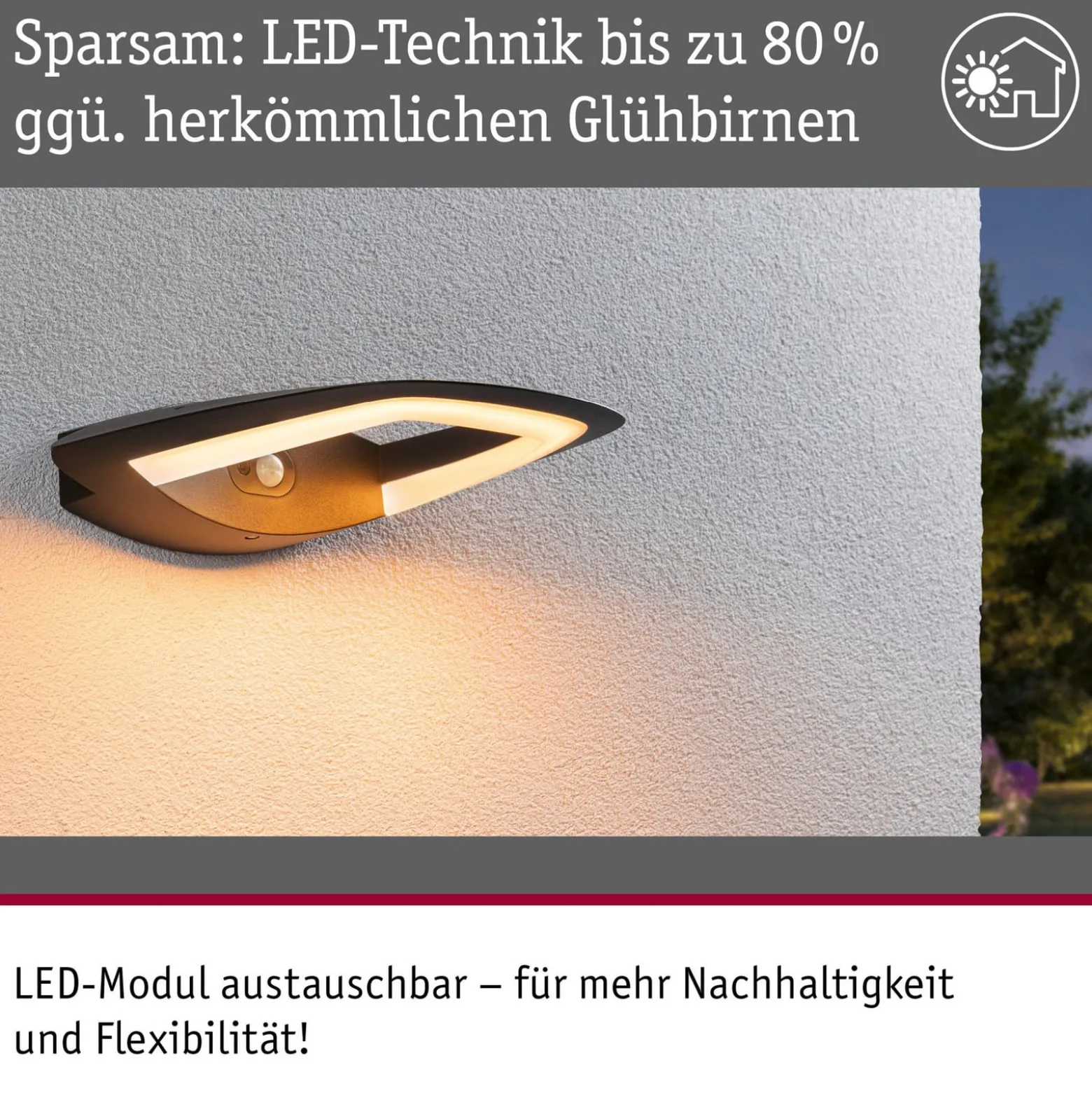 Paulmann LED-Sensor-Außenwandlampe Akena, 2.200 K, anthrazit