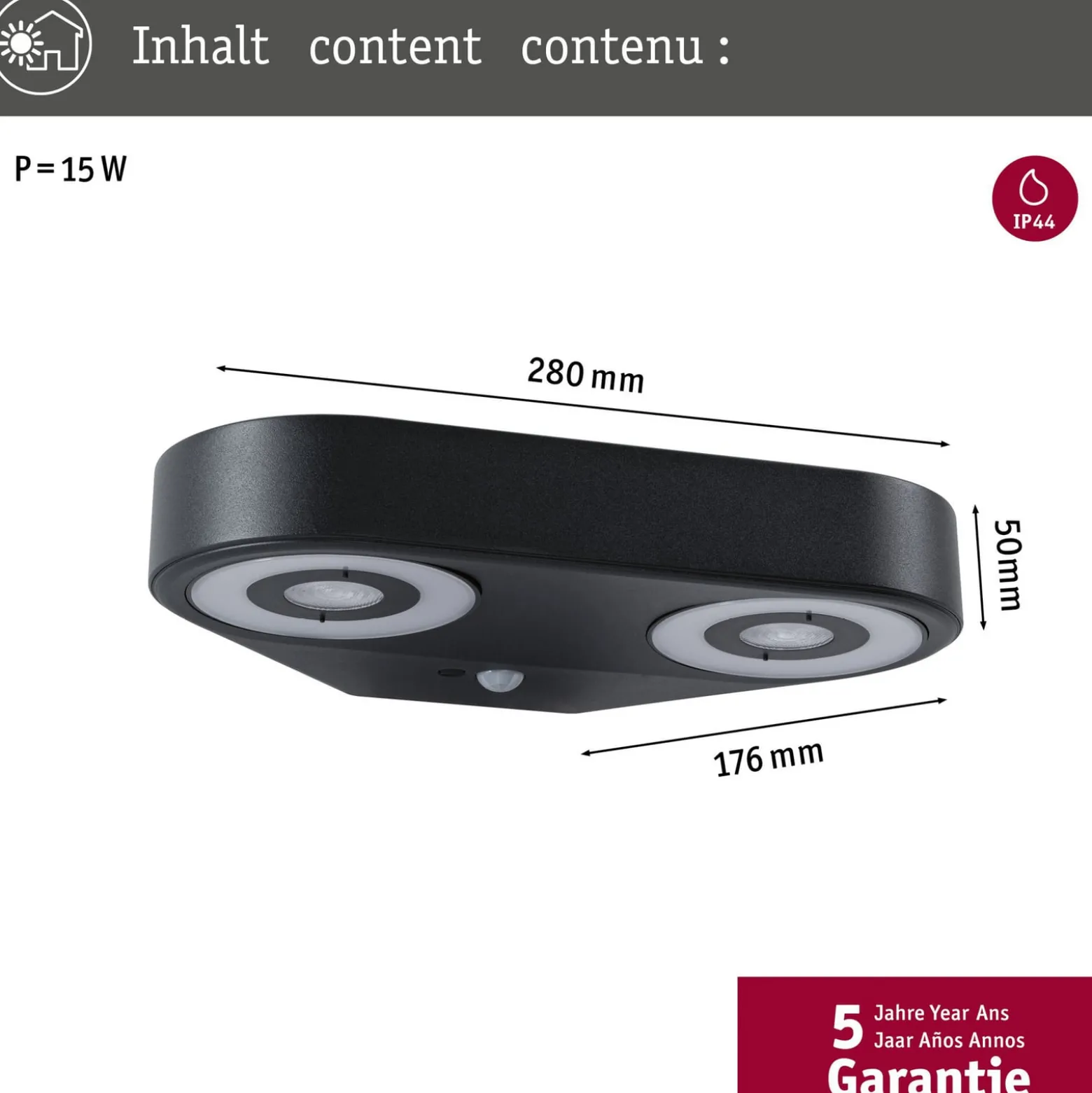 Paulmann LED-Sensor-Wandlampe Silma anthrazit 2-flammig IP44