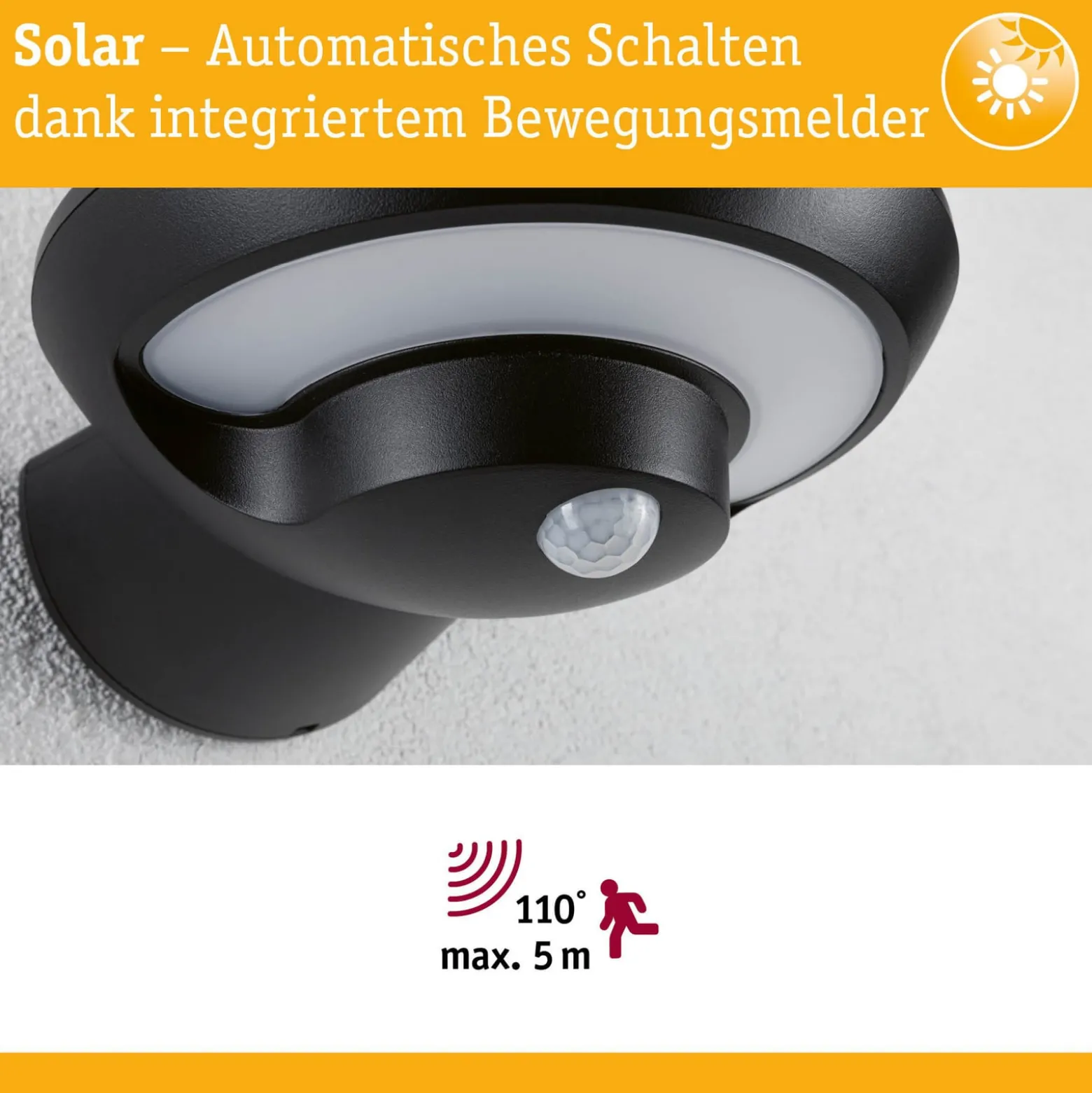 Paulmann LED-Solar-Außenwandlampe Bordola, Sensor, anthrazit