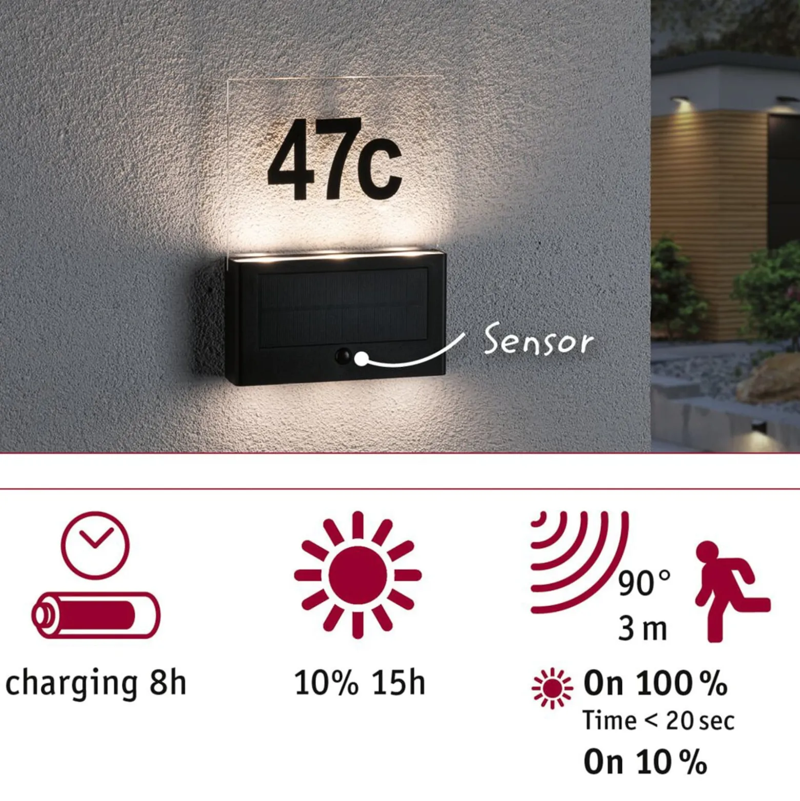 Paulmann Neda Solar-LED-Hausnummernleuchte Sensor