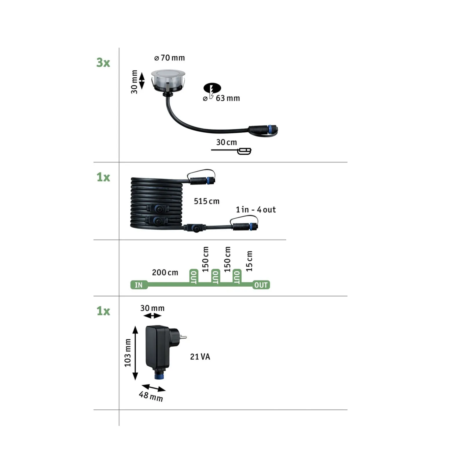 Paulmann Plug & Shine LED-Einbauleuchte 2W 3er-Set