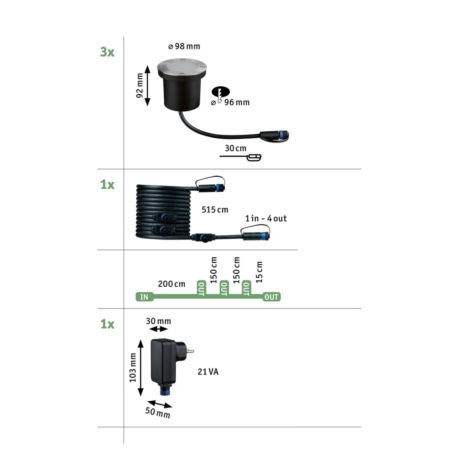 Paulmann Plug & Shine LED-Einbaulampe 4,5W 3er-Set