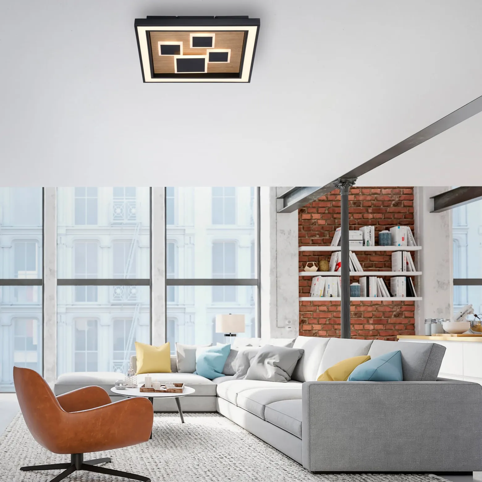 Paul Neuhaus LED-Deckenlampe Eliza, Eiche geölt, 48 x 48 cm