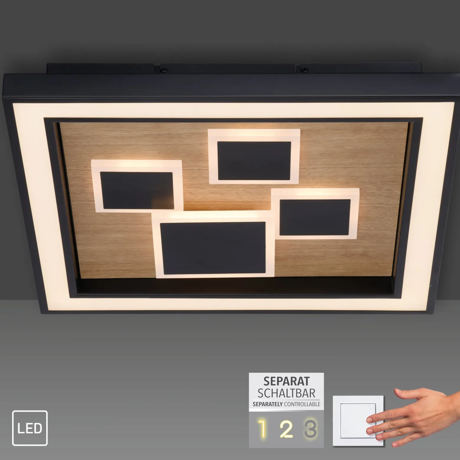 Paul Neuhaus LED-Deckenlampe Eliza, Eiche geölt, 48 x 48 cm