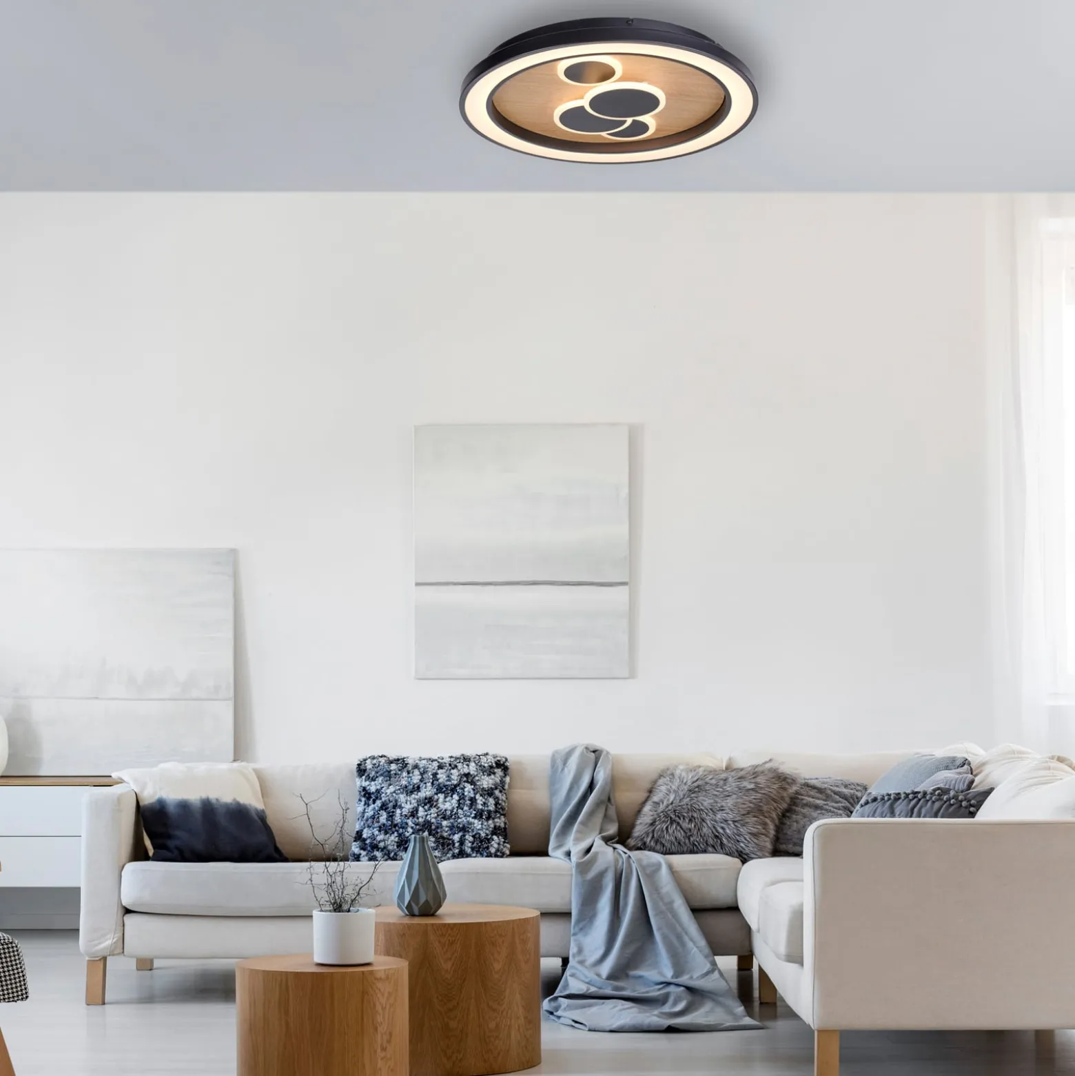 Paul Neuhaus LED-Deckenleuchte Eliza, Eiche geölt, Ø 60 cm