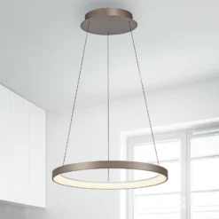 Paul Neuhaus LED-Hängelampe Hoop, braun, Ø 57 cm, dimmbar