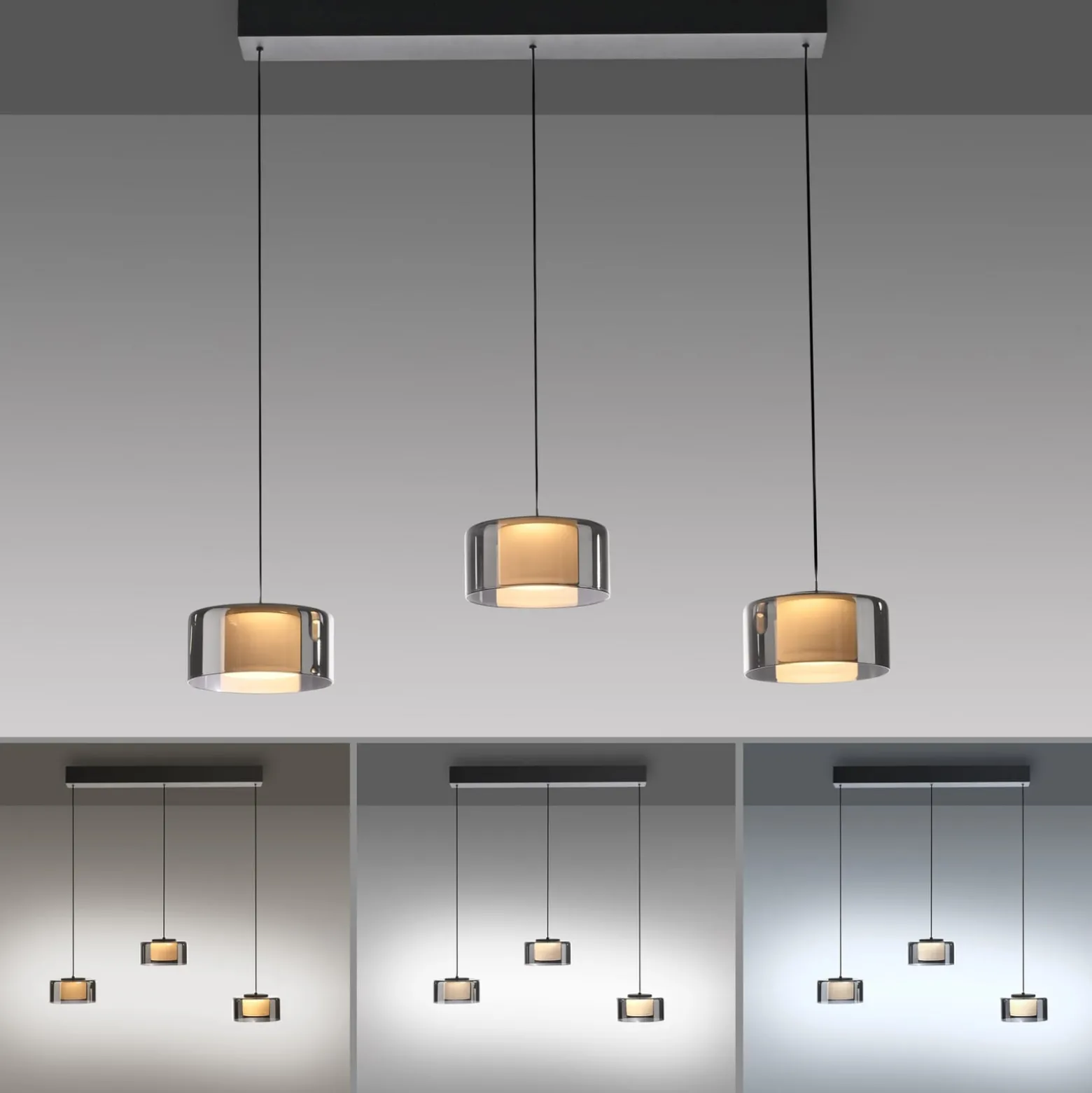 Paul Neuhaus LED-Hängelampe Rika, 71 cm, Glas, dimmbar
