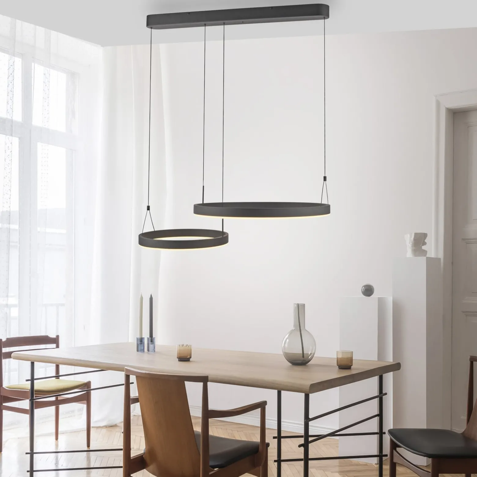 Paul Neuhaus LED-Pendellampe Esko, schwarz, Länge 90 cm