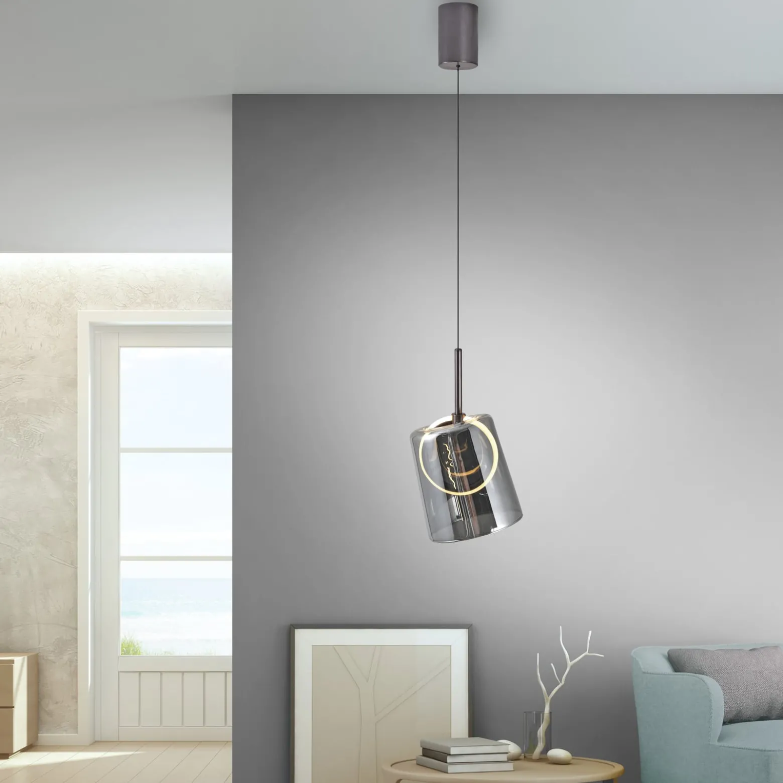 Paul Neuhaus LED-Pendellampe Zula, rauchgrau, Ø 15 cm, Glas