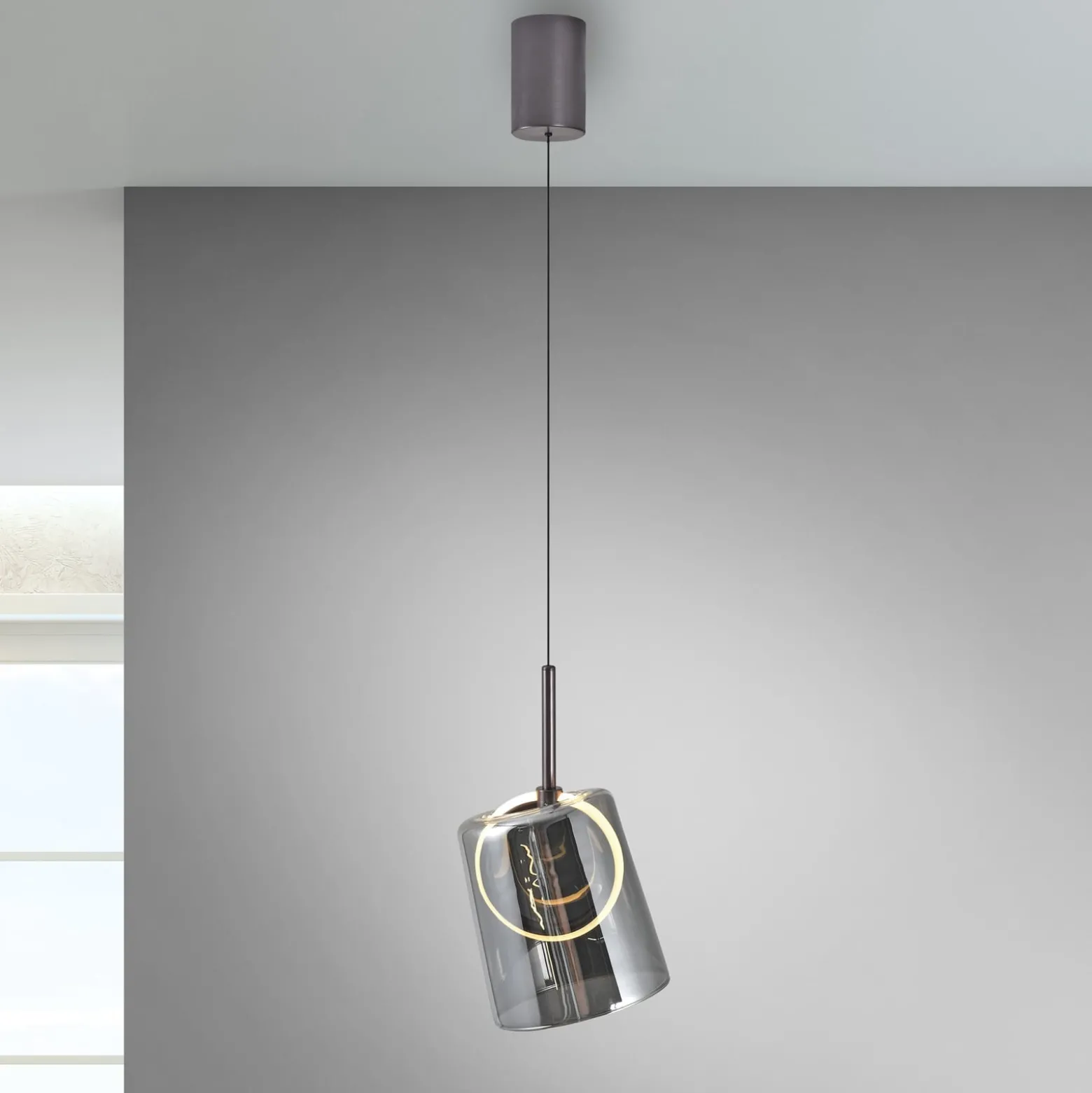 Paul Neuhaus LED-Pendellampe Zula, rauchgrau, Ø 15 cm, Glas