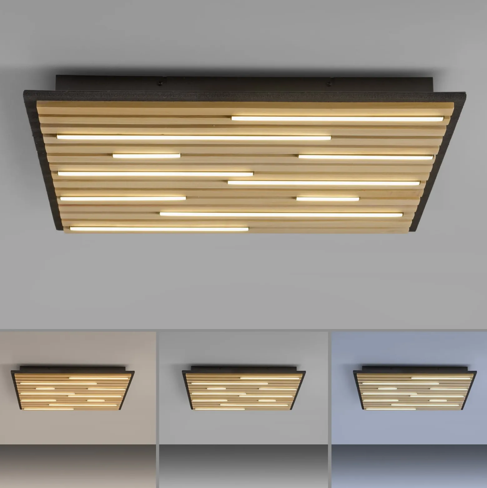 Paul Neuhaus Smart-LED-Deckenlampe Q-Akustik Holz 62 x 62 cm