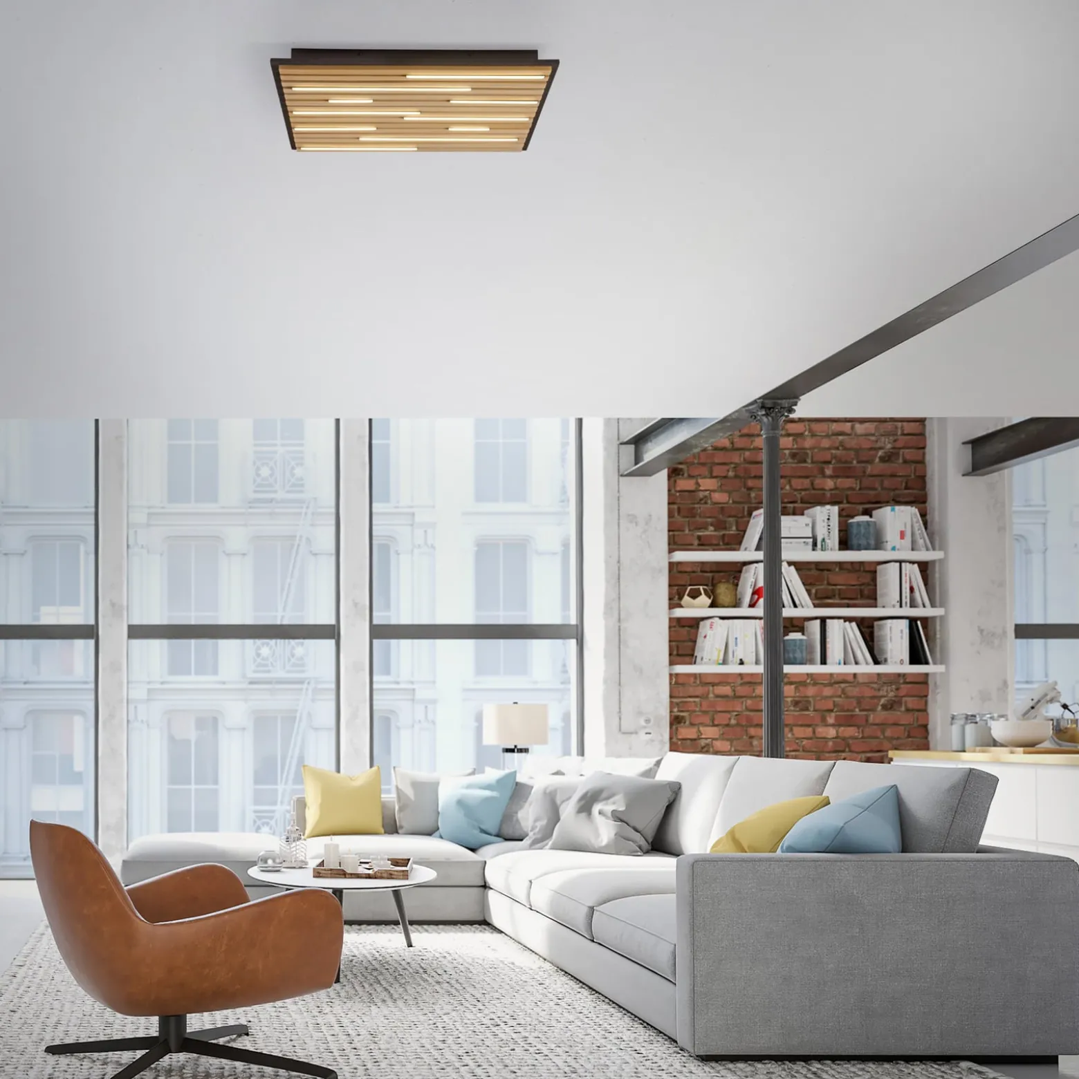 Paul Neuhaus Smart-LED-Deckenlampe Q-Akustik Holz 62 x 62 cm