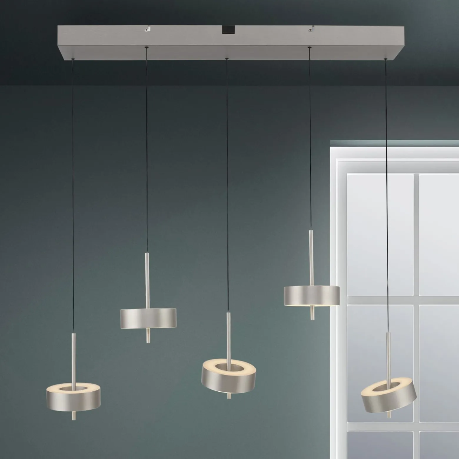 Paul Neuhaus Smart-LED-Hängelampe Q-Rotate, aluminium 5-flg.