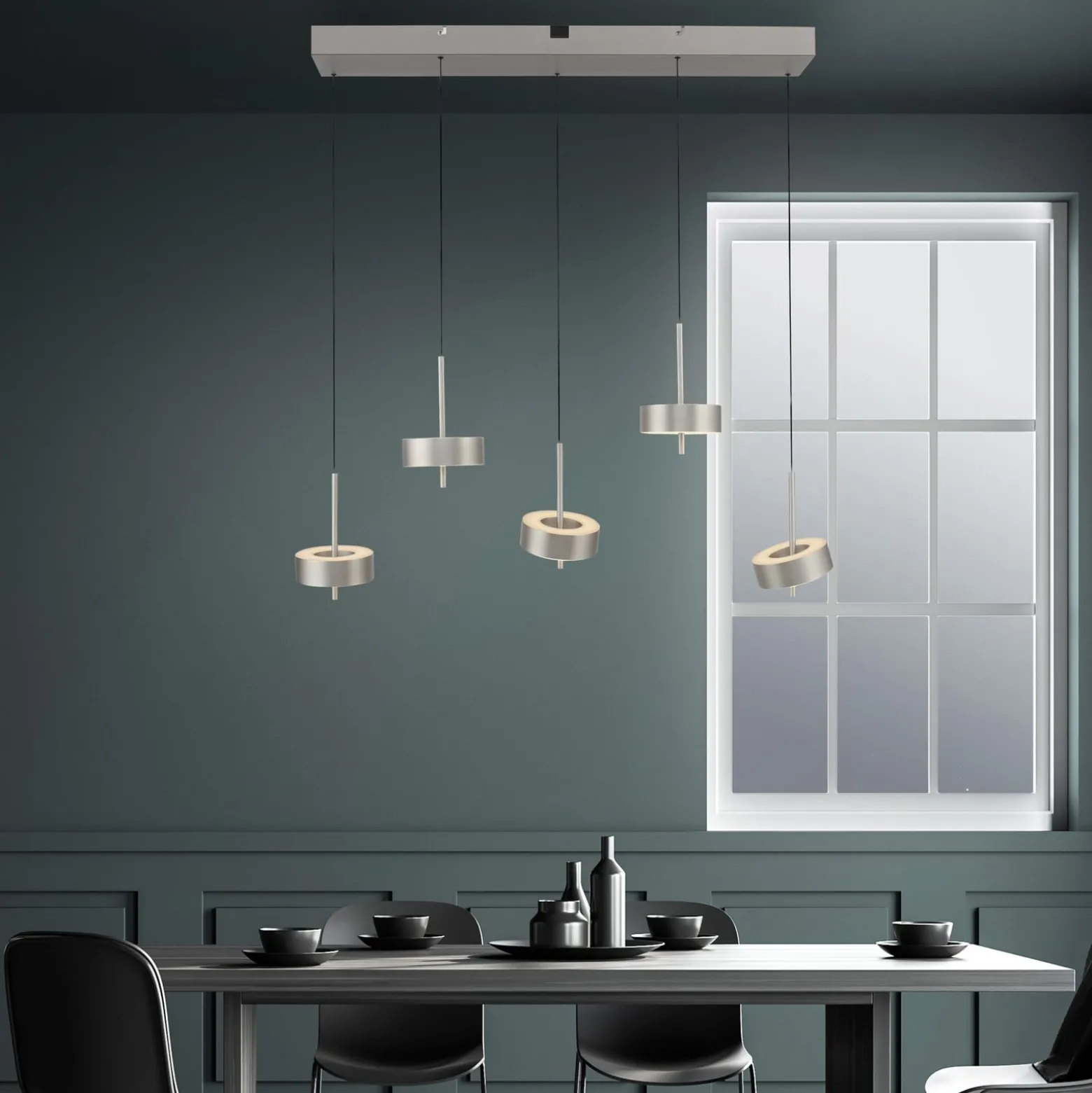 Paul Neuhaus Smart-LED-Hängelampe Q-Rotate, aluminium 5-flg.