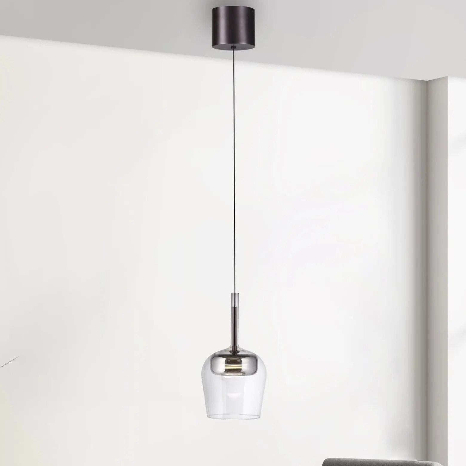Paul Neuhaus Smart-LED-Hängelampe Q-Kon silberfarben Ø 21 cm