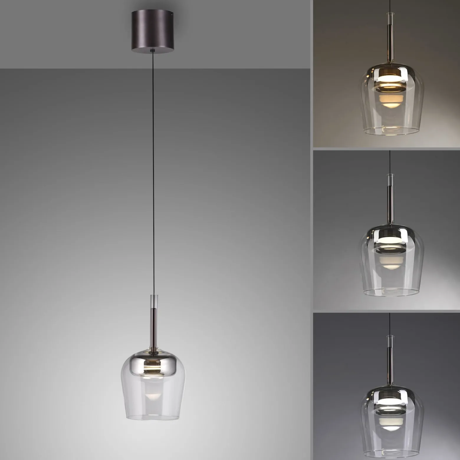 Paul Neuhaus Smart-LED-Hängelampe Q-Kon silberfarben Ø 21 cm