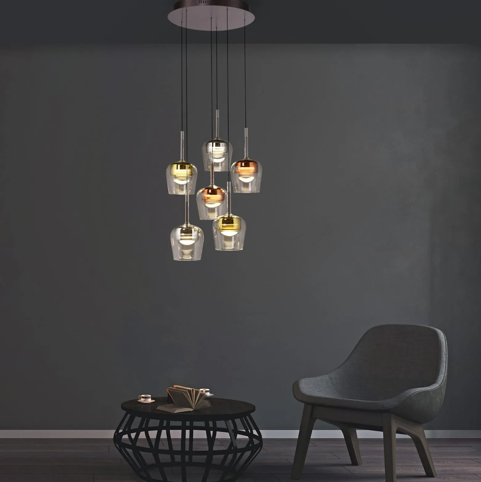 Paul Neuhaus Smart-LED-Hängelampe Q-Kon multicolor 6-flammig
