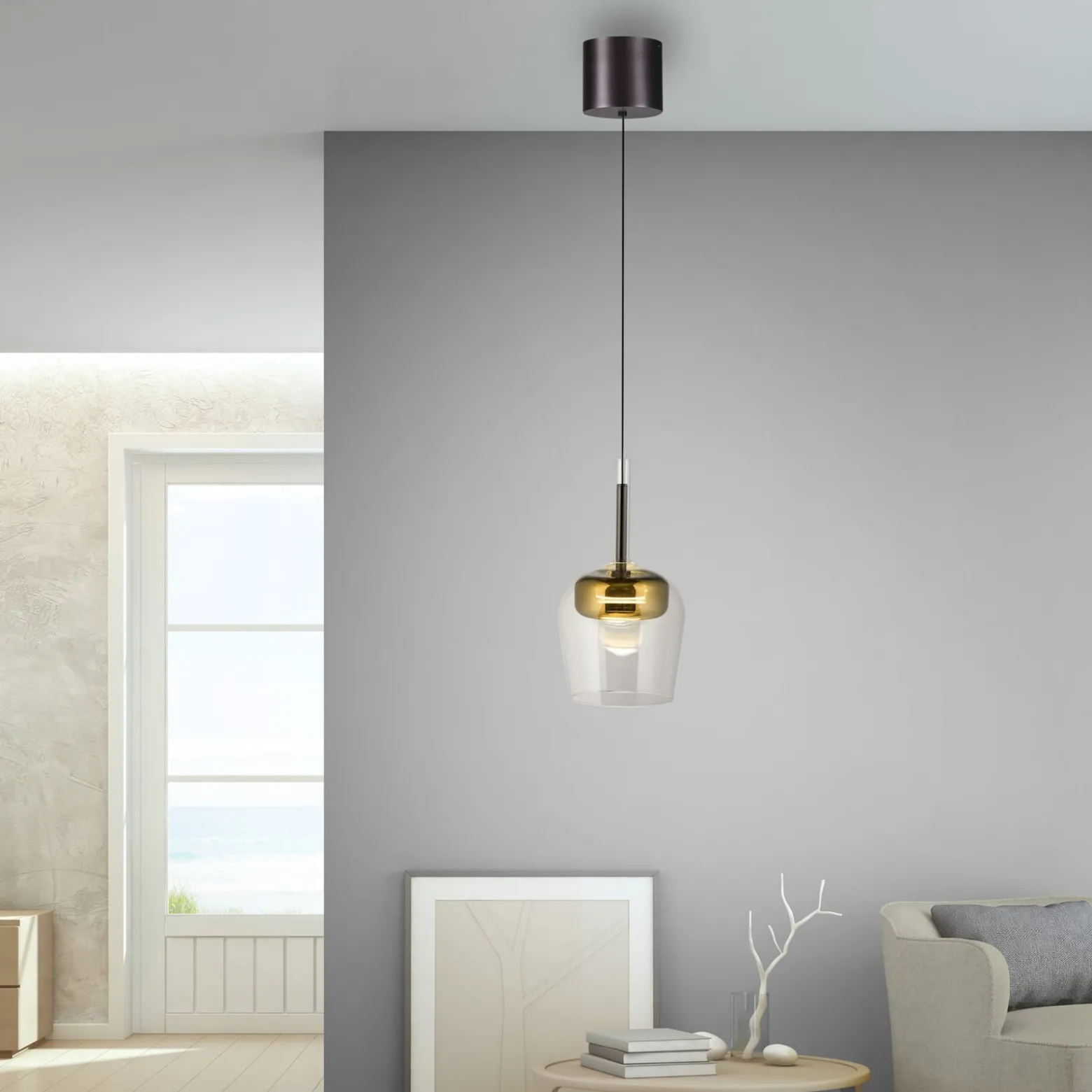 Paul Neuhaus Smart-LED-Hängeleuchte Q-Kon goldfarben Ø 21 cm