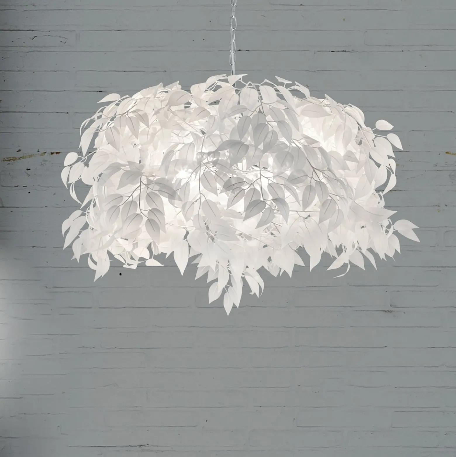 Pendellampe Leavy, chrom/weiß, Ø 70 cm, Kunststoff