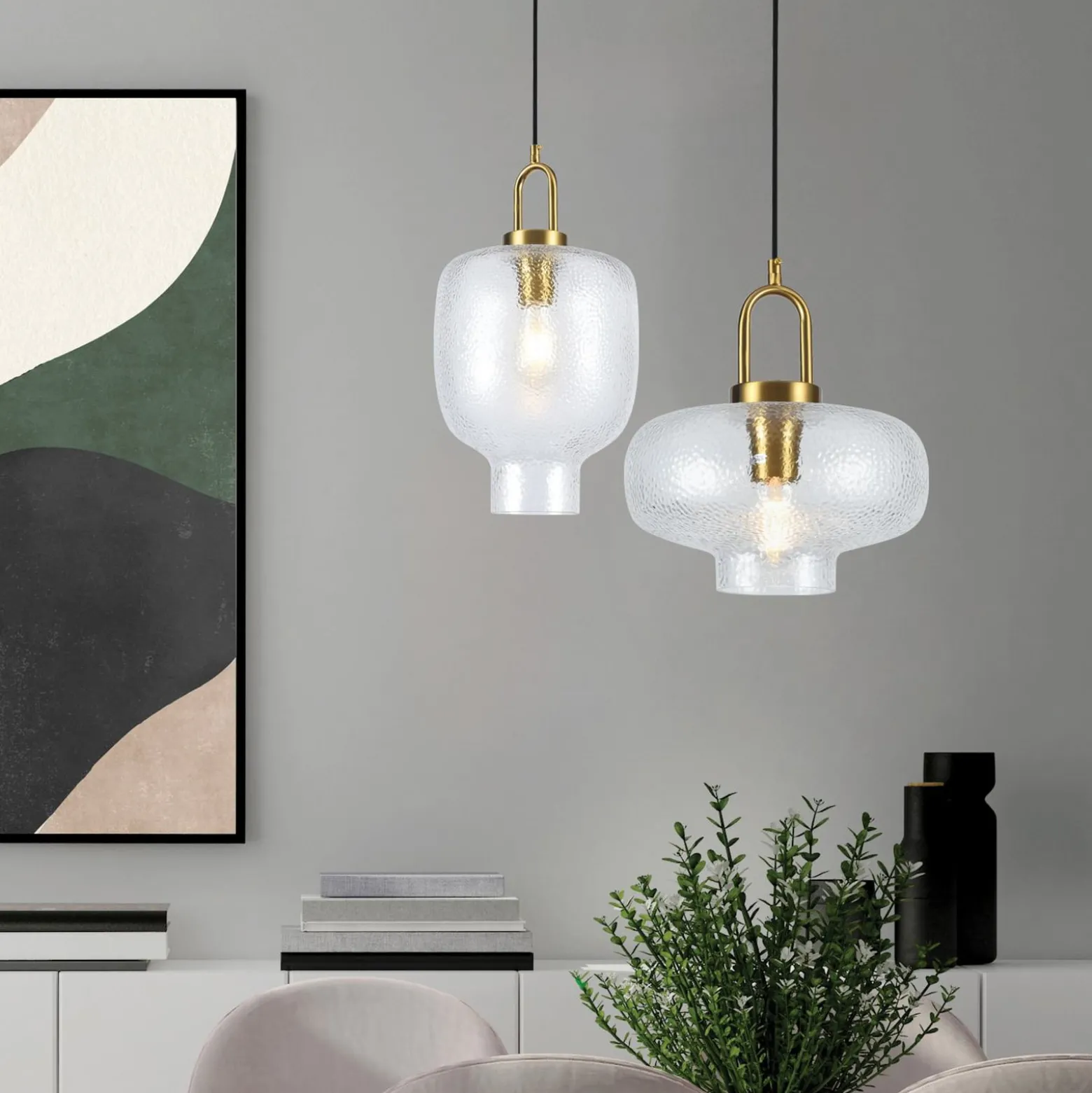 Pendellampe Oslo, Ø 26 cm, klar/goldfarben, Glas