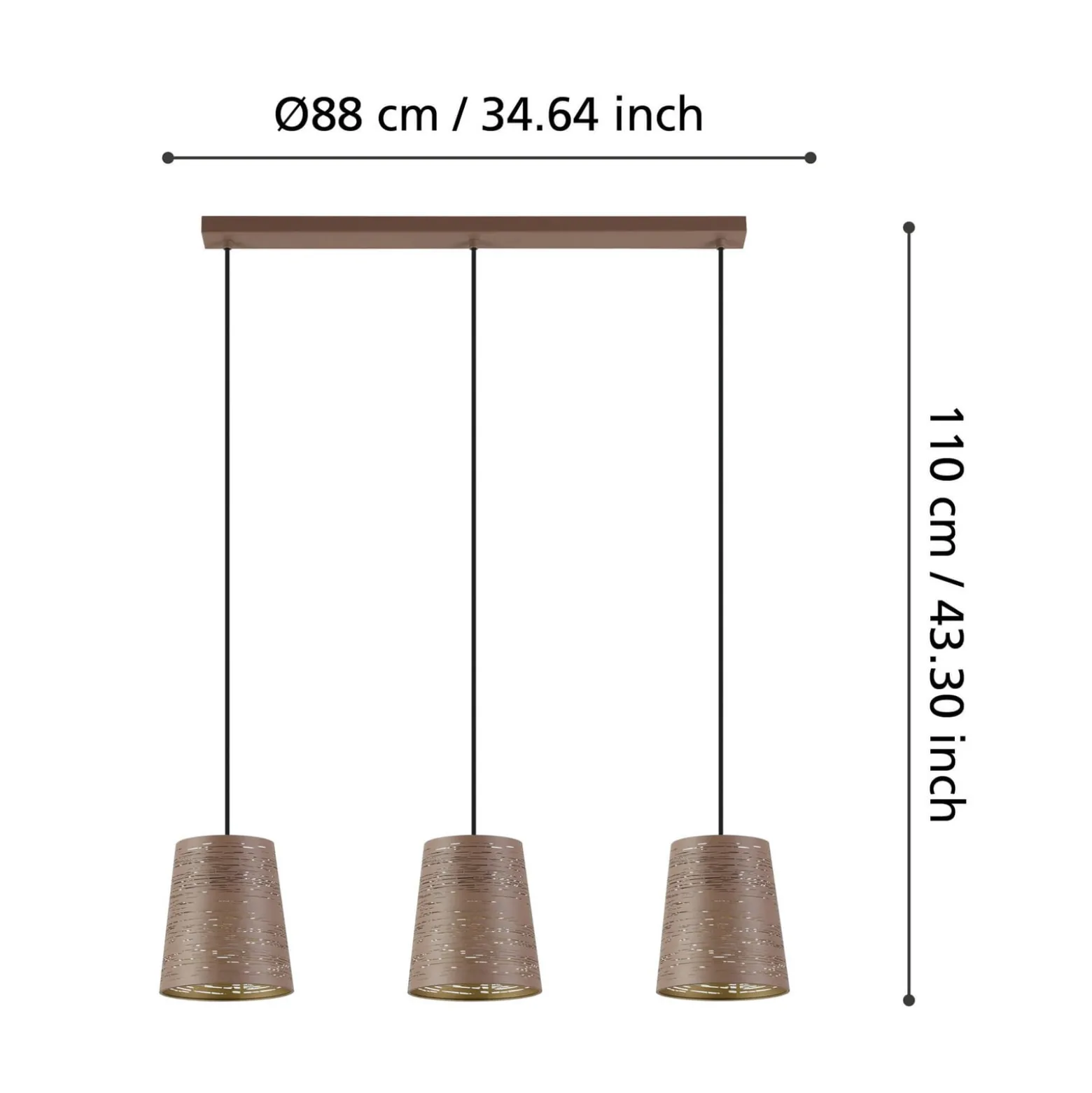 Pendellampe Segezia, mokka-/goldfarben, Länge 88 cm, 3-flg.