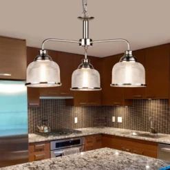 Pendelleuchte Bistro II 3-flg. silber/Riffelglas
