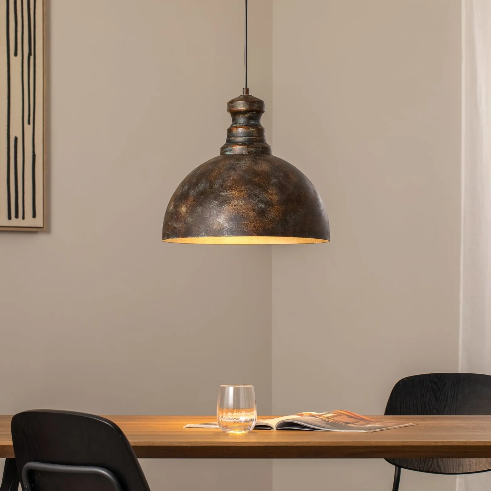 Pendelleuchte Saglam, 1-flammig, altmessing, Metall, Ø 40 cm