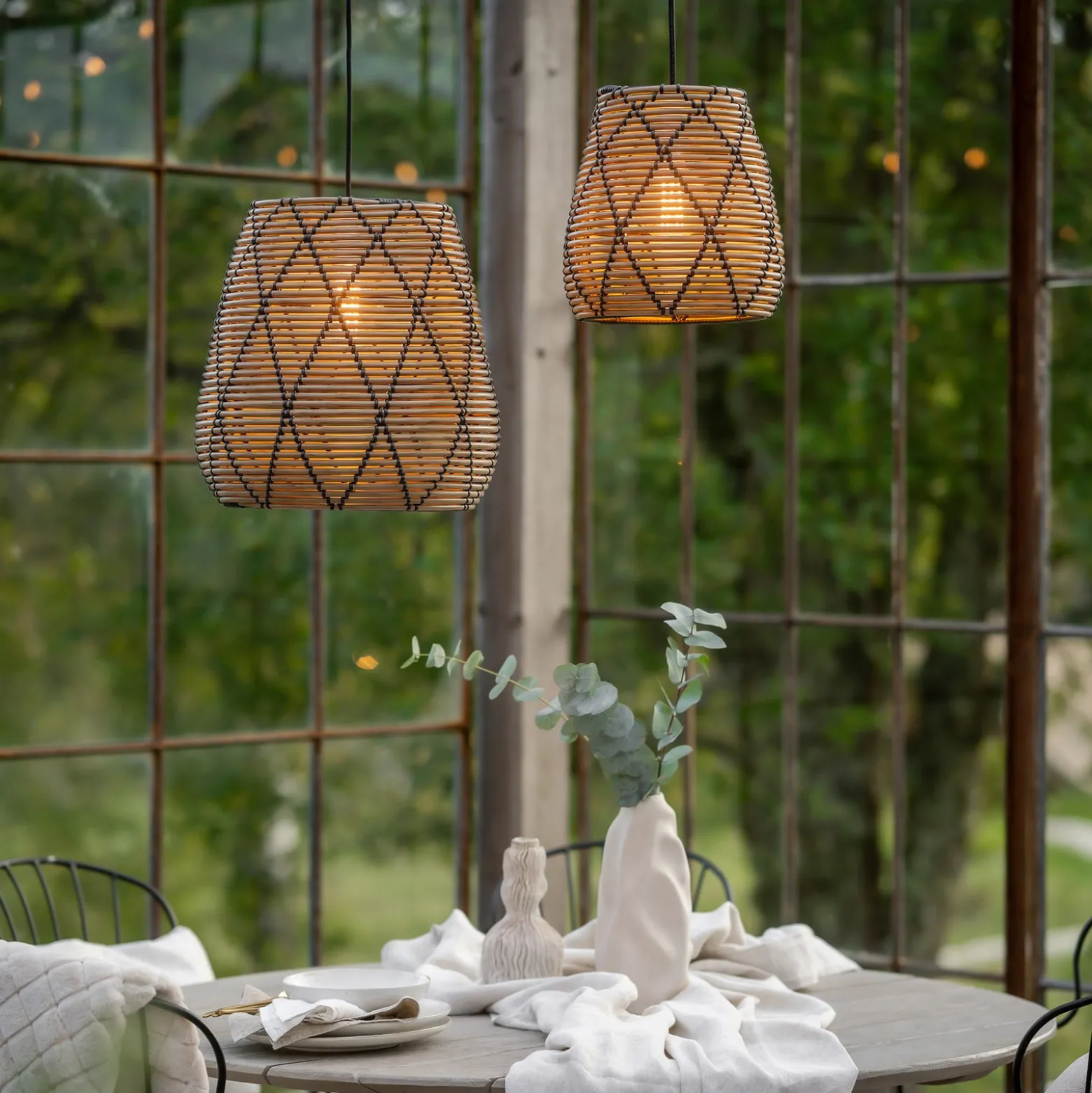PR Home Außenhängeleuchte Lollo, Rattanoptik natur, Ø 28 cm