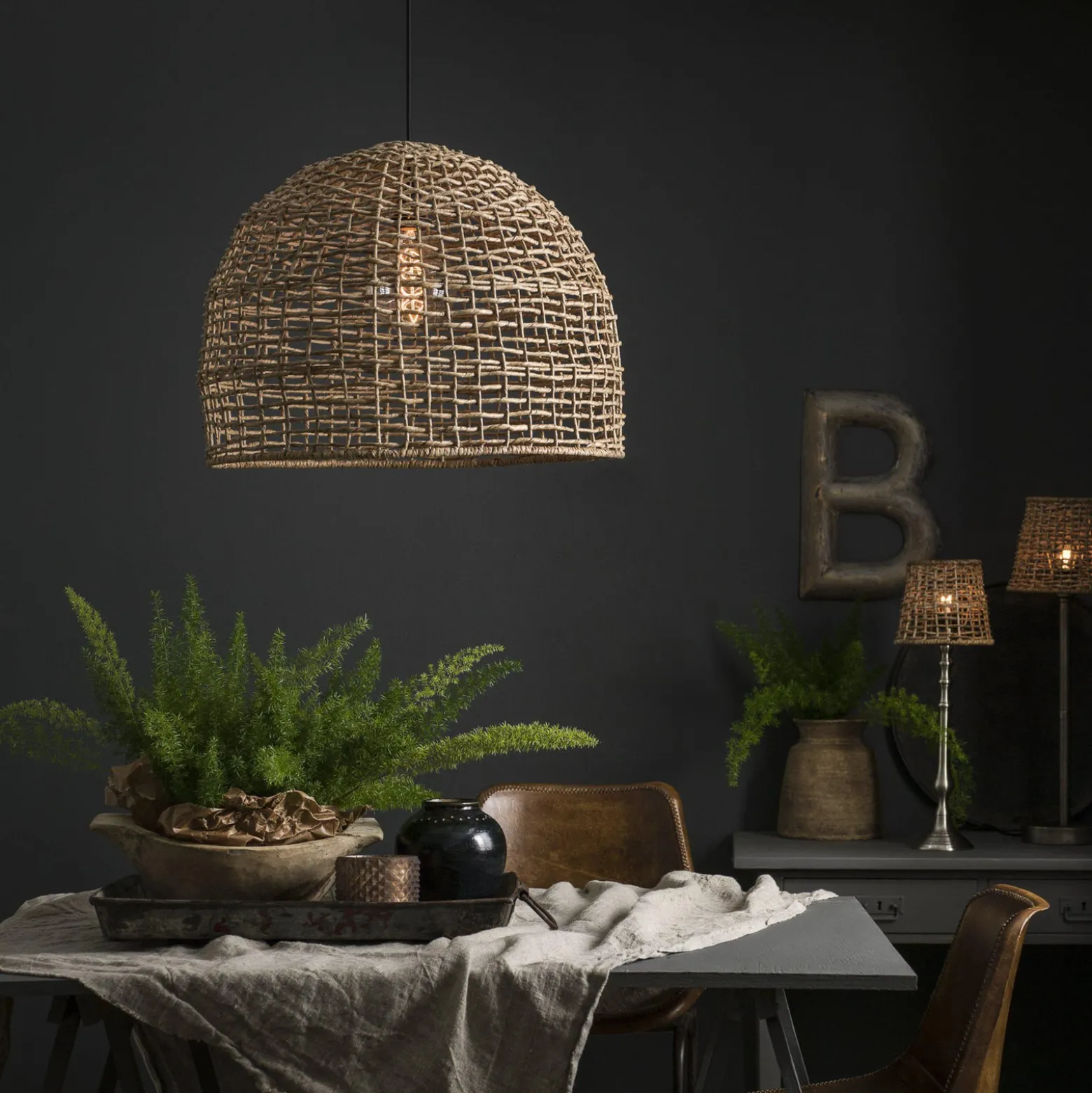 PR Home Hängeleuchte Cebu, Ø 46 cm, Lampakanay-Schirm, IP20