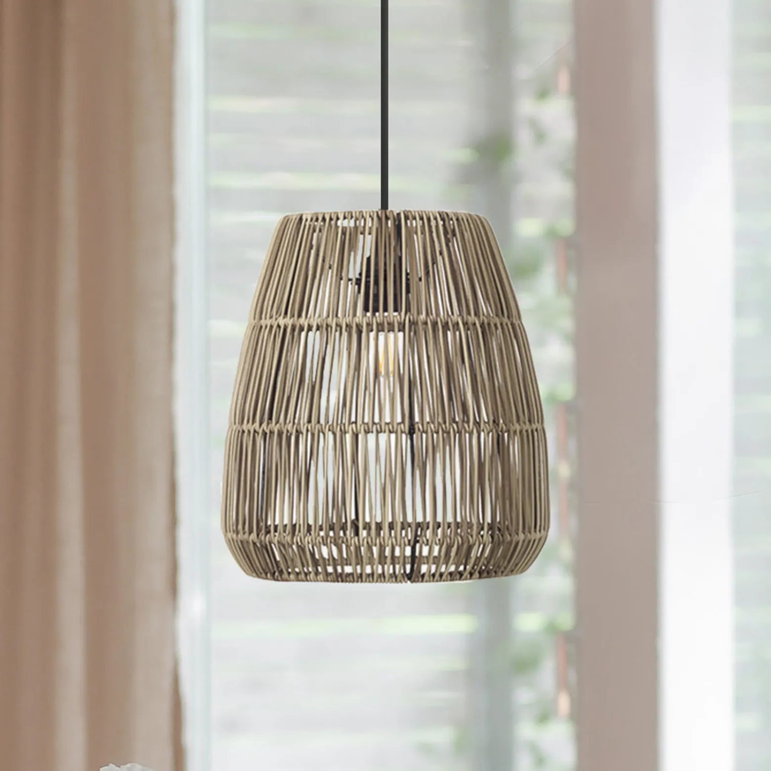 PR Home Hängeleuchte Saigon, Rattanoptik, grau, Ø 28 cm