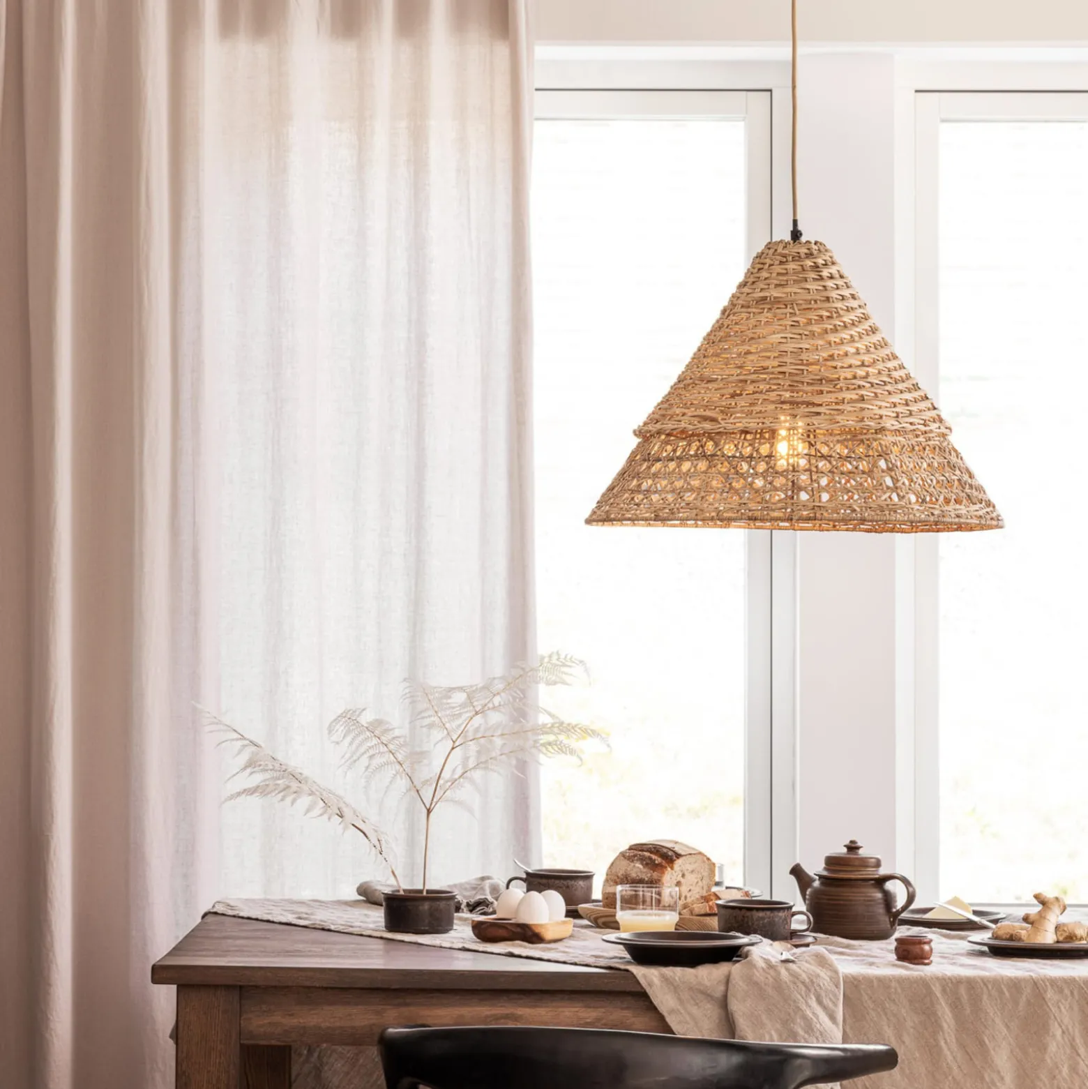 PR Home Pune Pendellampe mit Rattanschirm