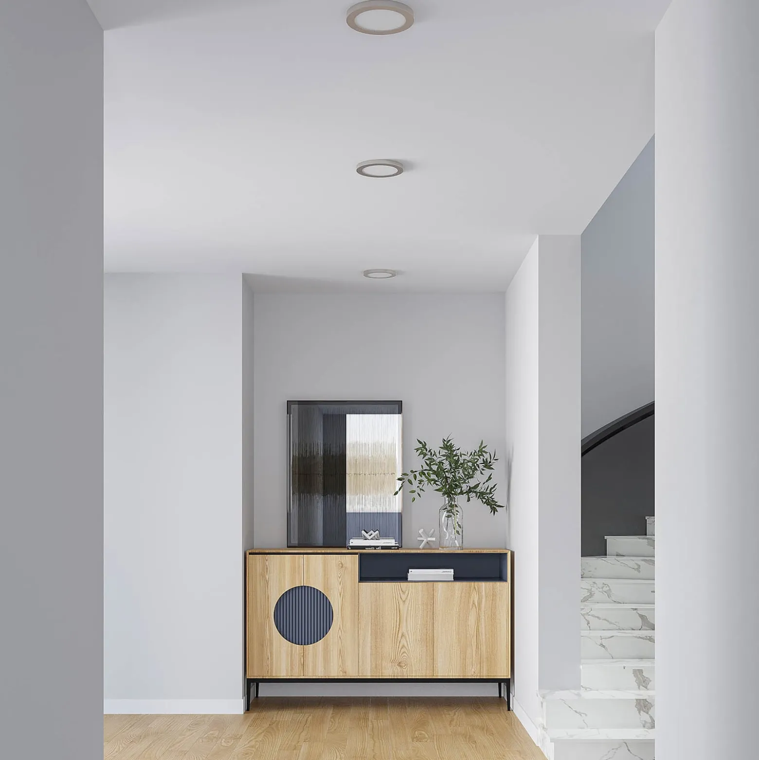Prios LED-Deckenlampe Aureka, Ø 23 cm, silber, Metall