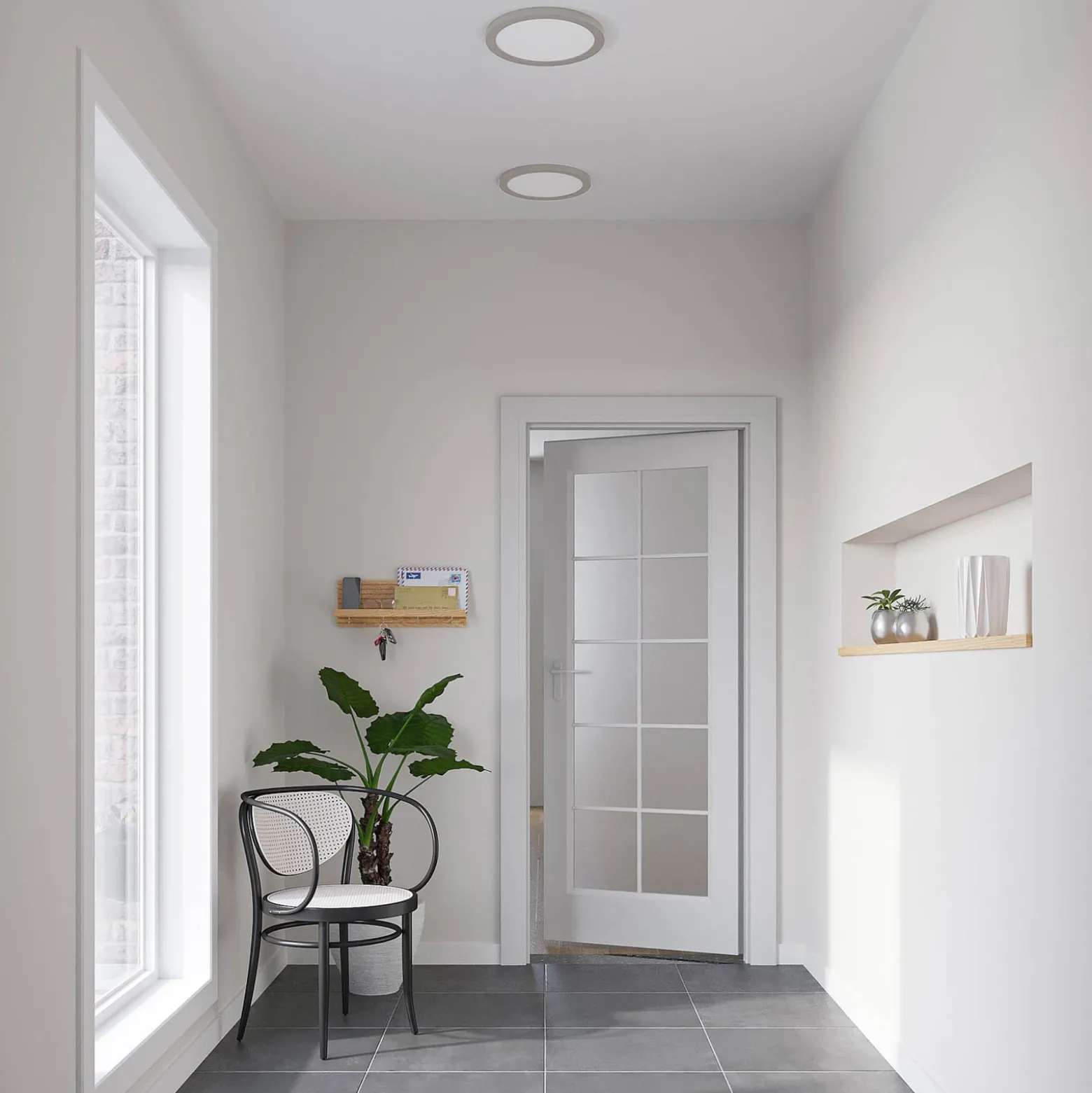 Prios LED-Deckenlampe Aureka, Ø 33 cm, silber, Metall