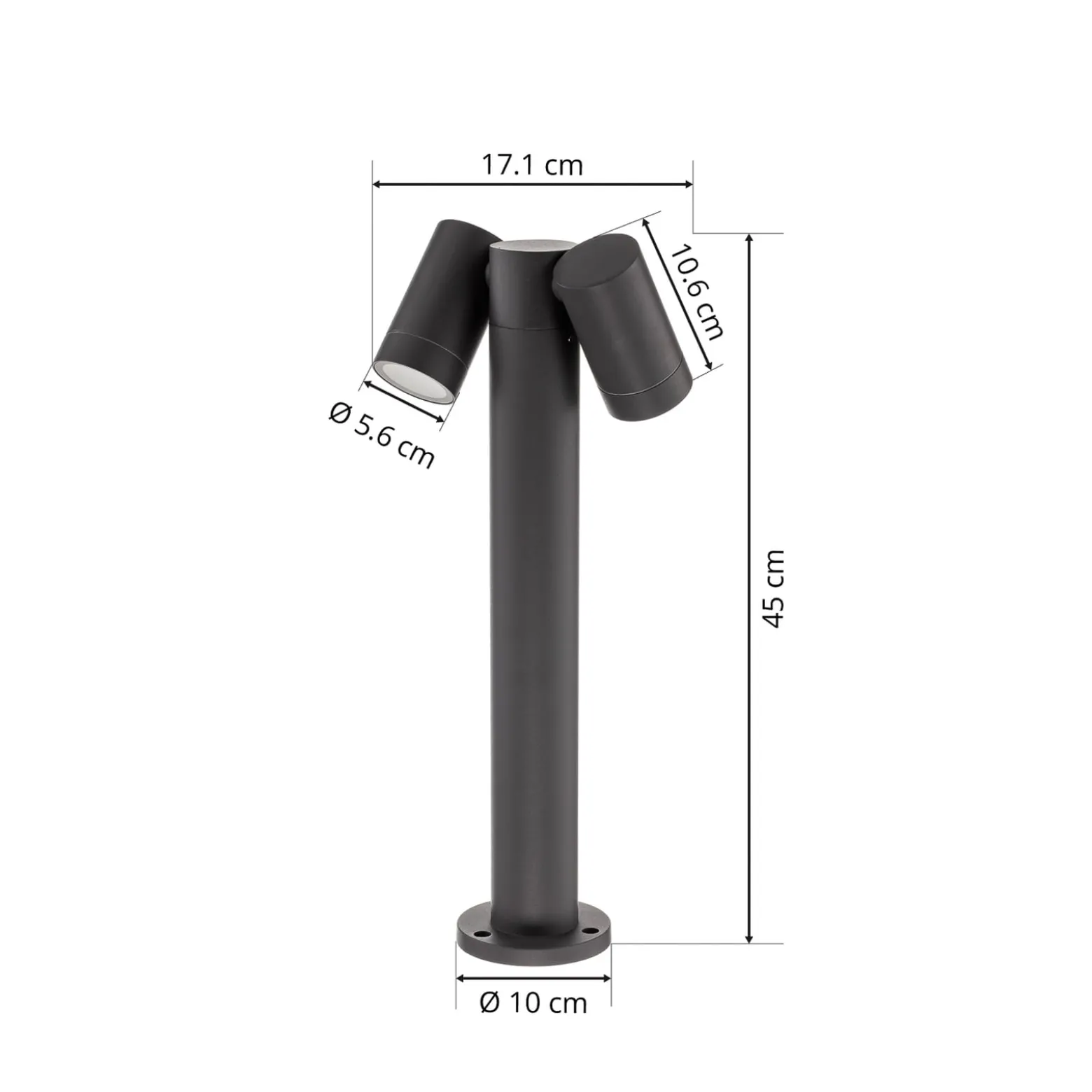 Prios Sockelleuchte Tulimar, 45 cm, anthrazit, 2-flg., Alu