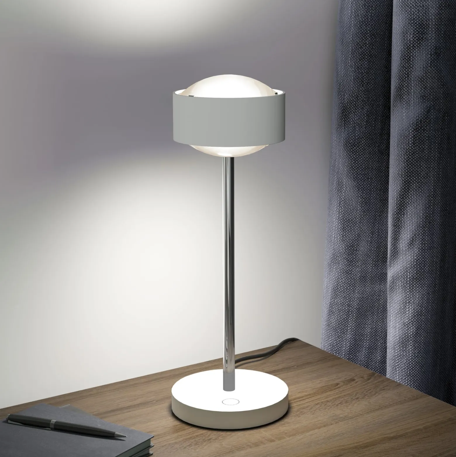 Puk! 120 Eye Table LED, Linsen matt, weiß/chrom