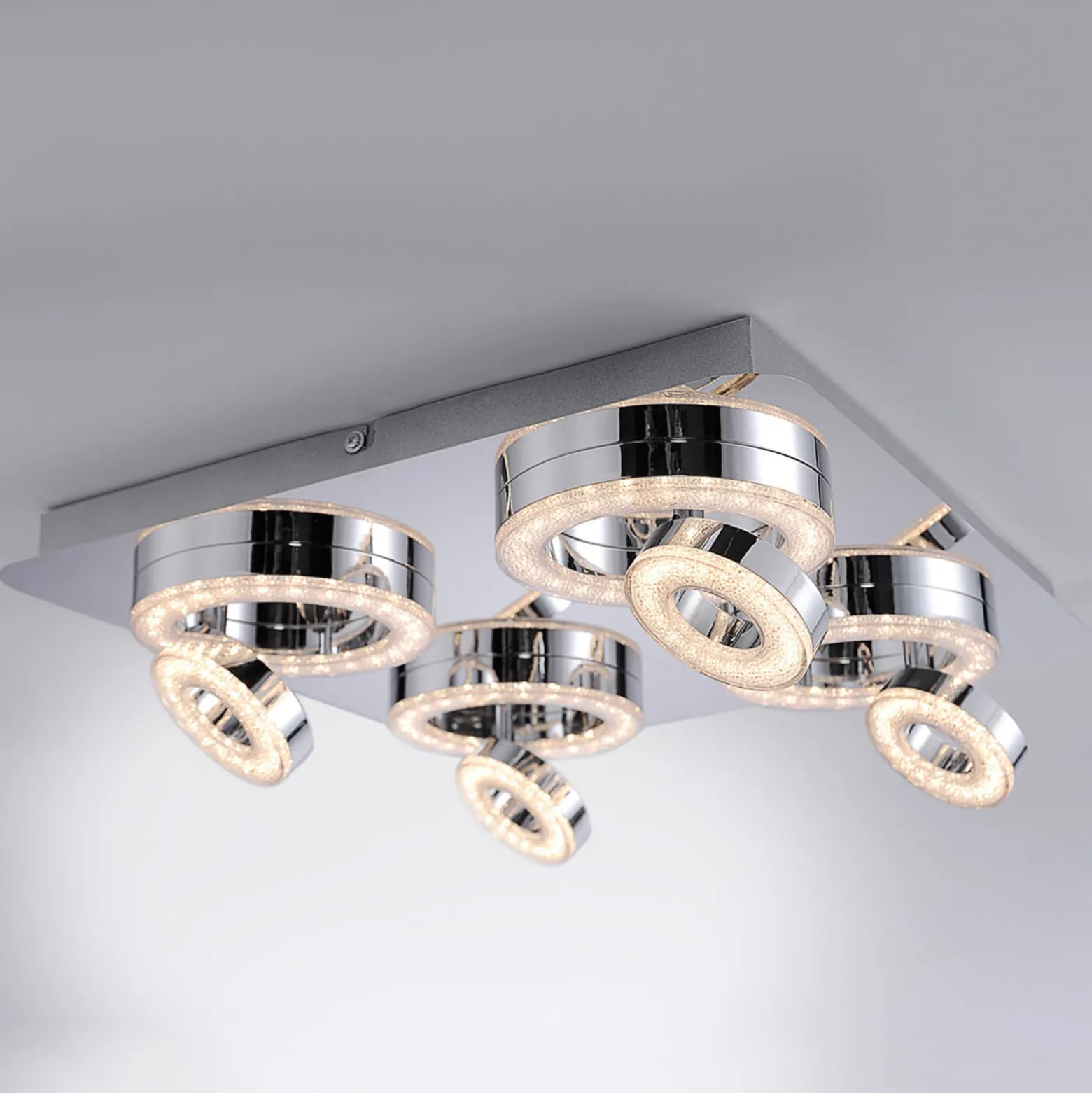 Quadratische LED-Deckenlampe Tim mit 8 Ringen
