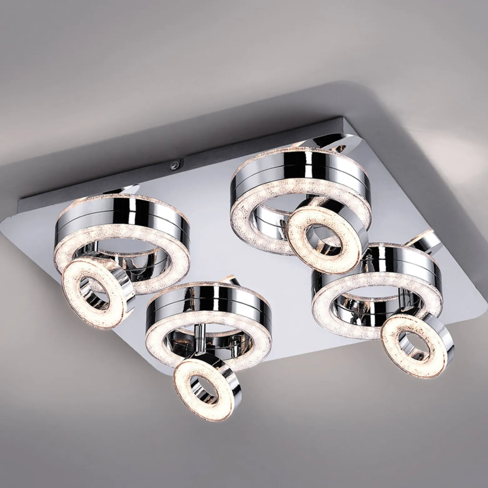Quadratische LED-Deckenlampe Tim mit 8 Ringen
