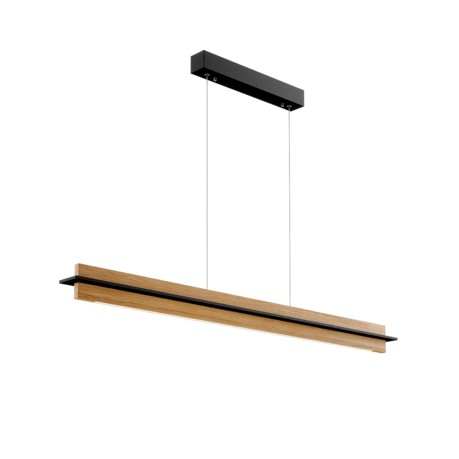 Quitani LED-Pendellampe Lexa, eiche/schwarz, Länge 118 cm