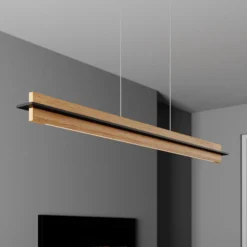 Quitani LED-Pendellampe Lexa, eiche/schwarz, Länge 118 cm