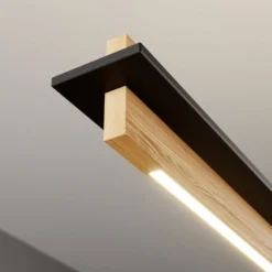 Quitani LED-Pendellampe Lexa, eiche/schwarz, Länge 118 cm