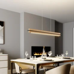 Quitani LED-Pendellampe Lexa, eiche/schwarz, Länge 118 cm