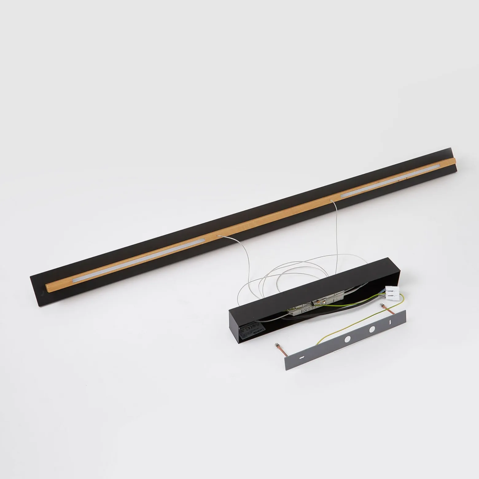 Quitani LED-Pendellampe Lexa, eiche/schwarz, Länge 118 cm