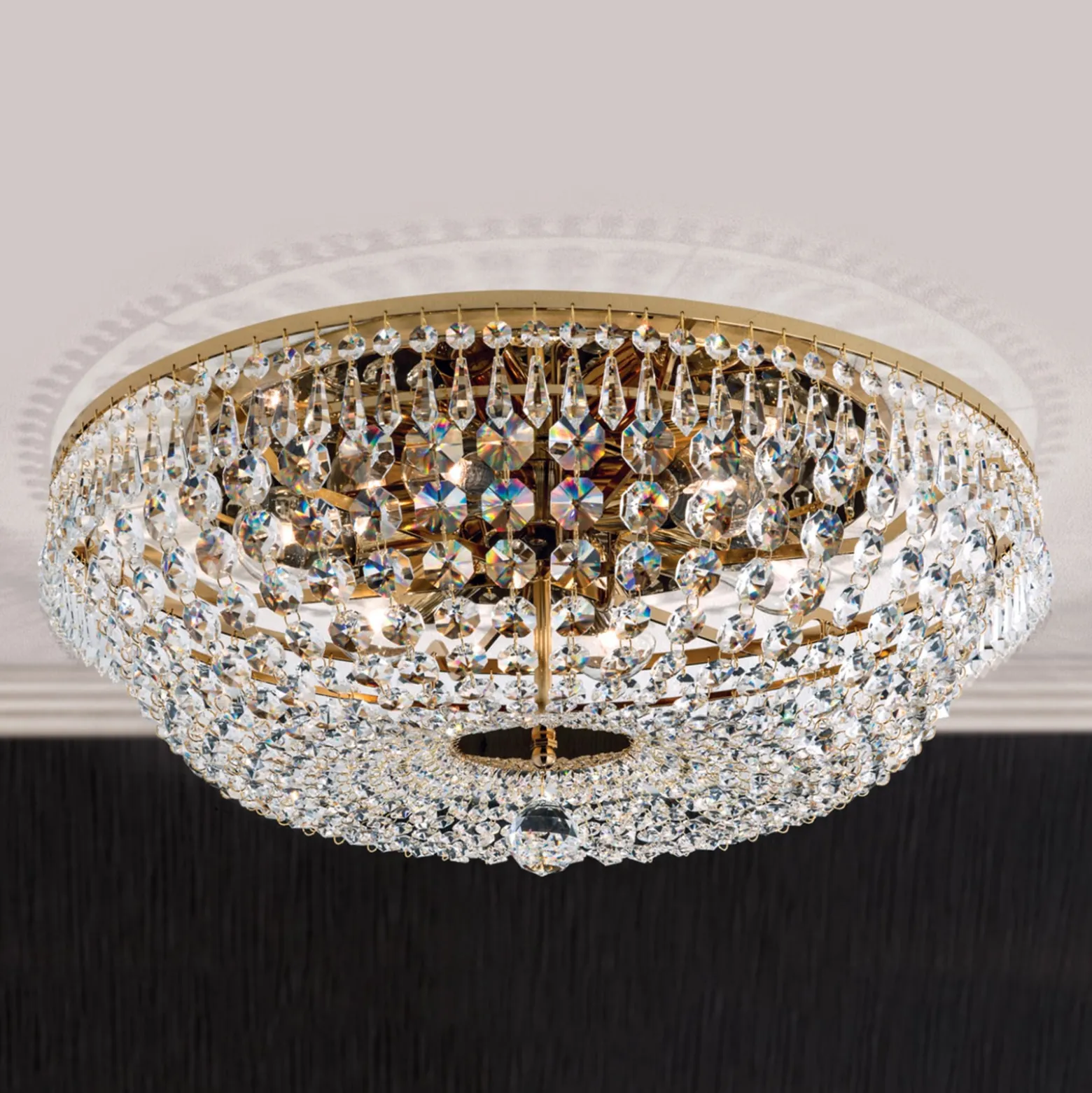 Runde Kristalldeckenleuchte SHERATA, gold 55 cm