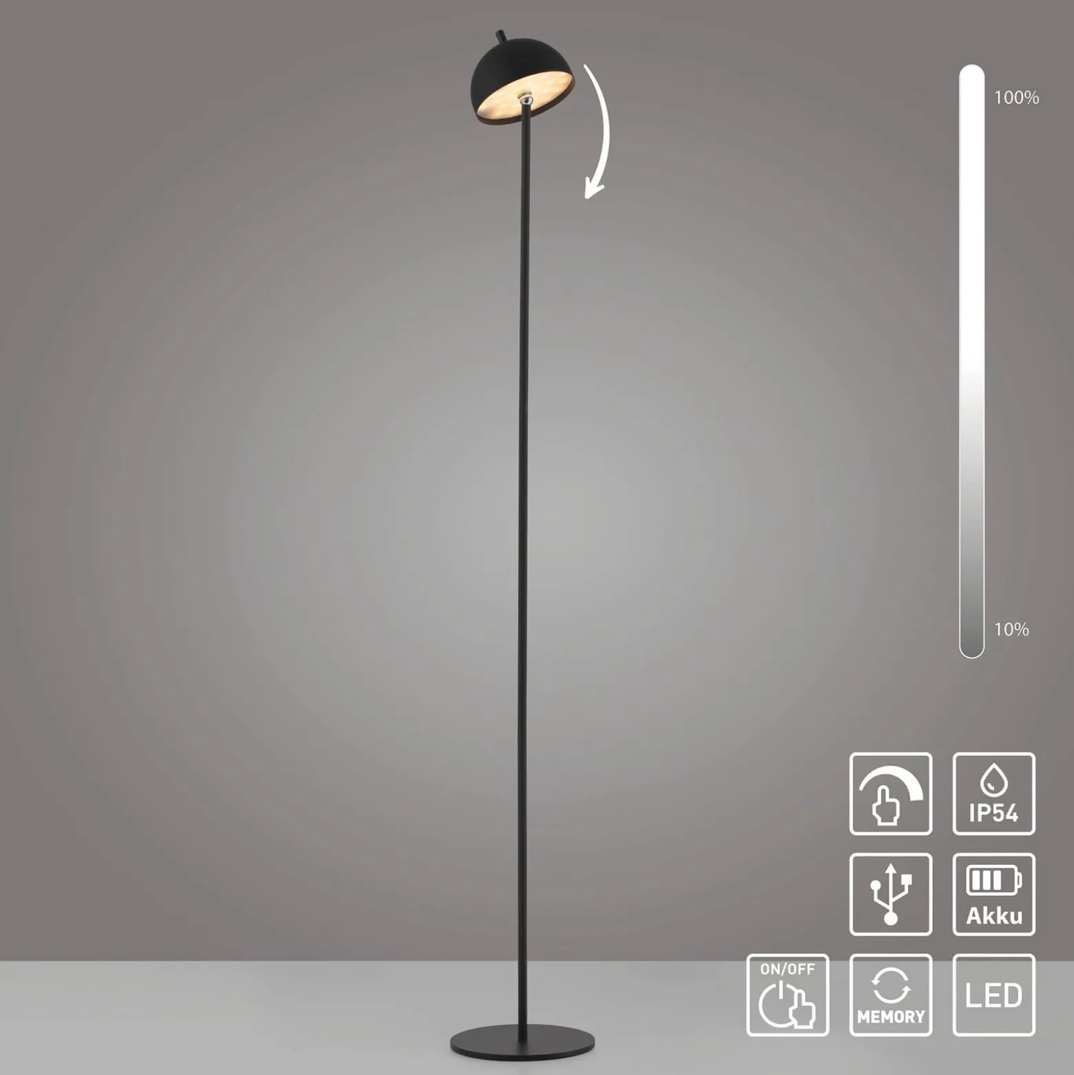 SCHÖNER WOHNEN LED-Akku-Stehlampe Bellis, schwarz, IP54
