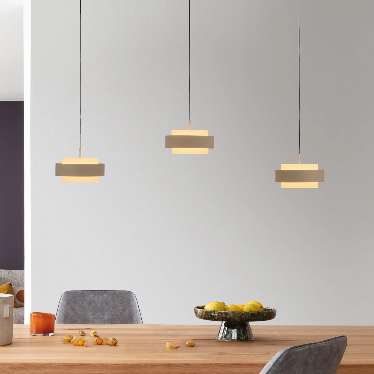 SCHÖNER WOHNEN LED-Hängelampe Elmo, Sandbrise, 3-fl., 3000 K