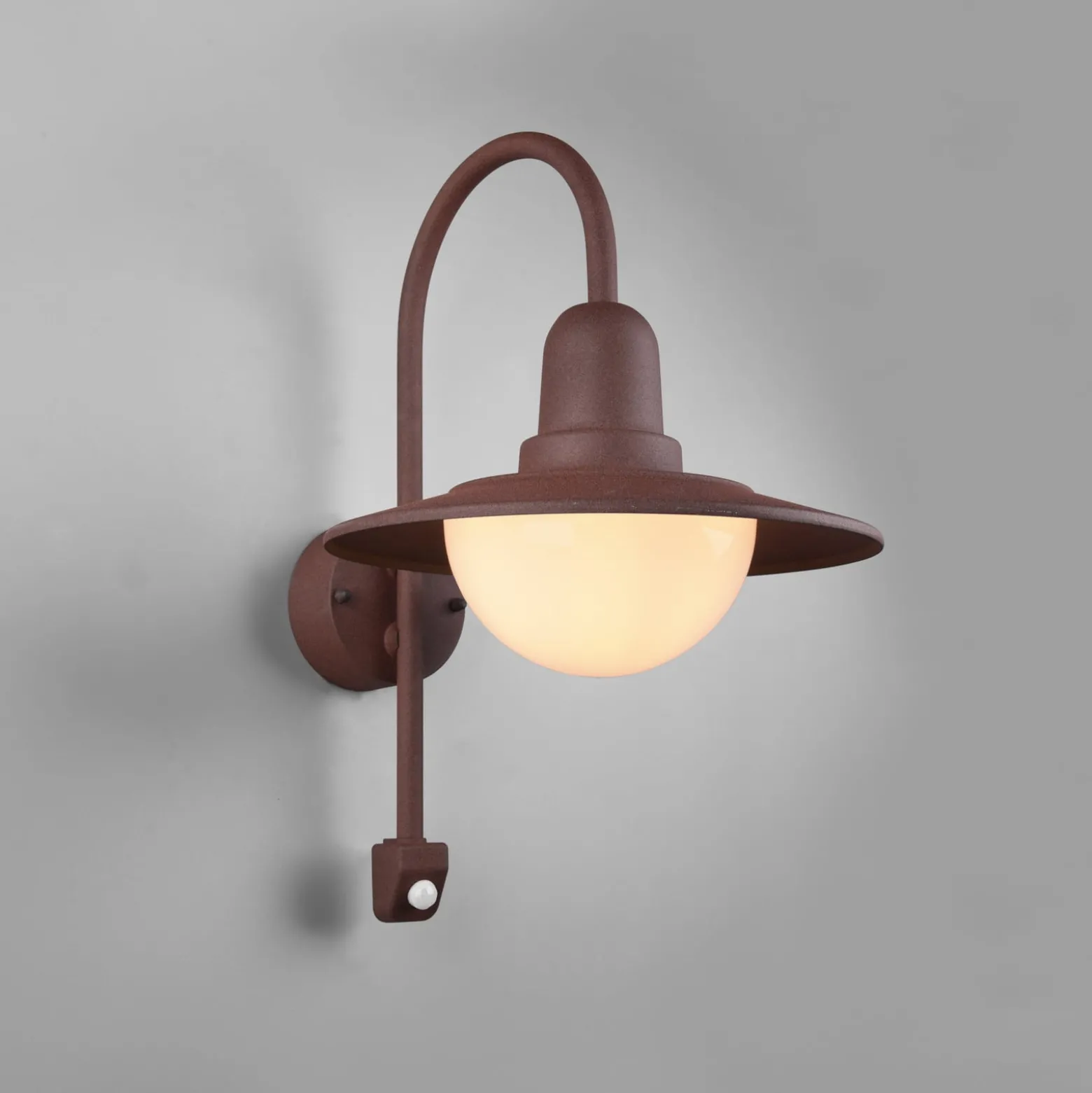 Sensor-Außenwandlampe NORMAN, rost, Ø 30 cm Metall/Glas IP44