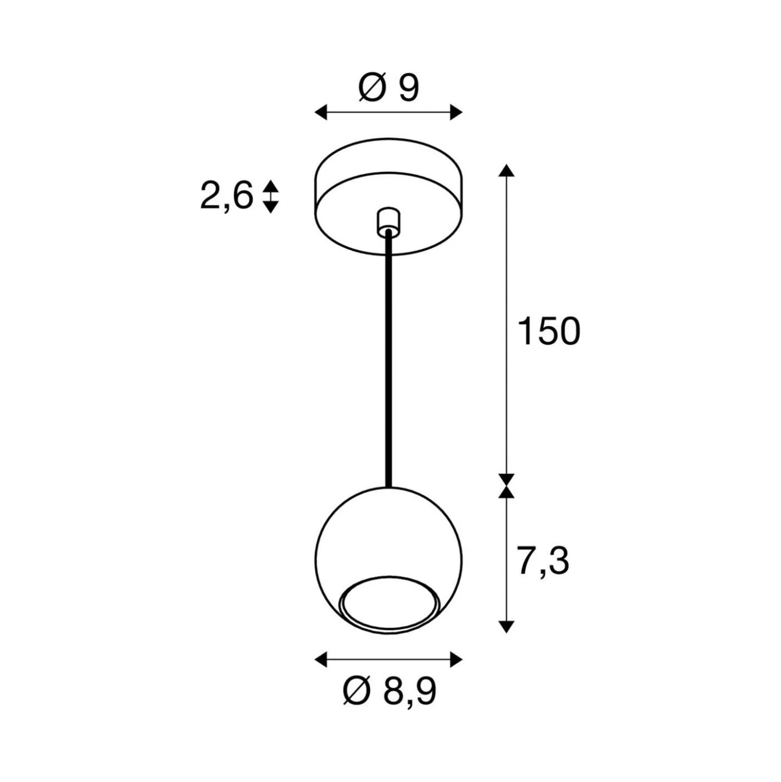 SLV Pendellampe Light Eye 90, schwarz, Ø 9 cm, Metall